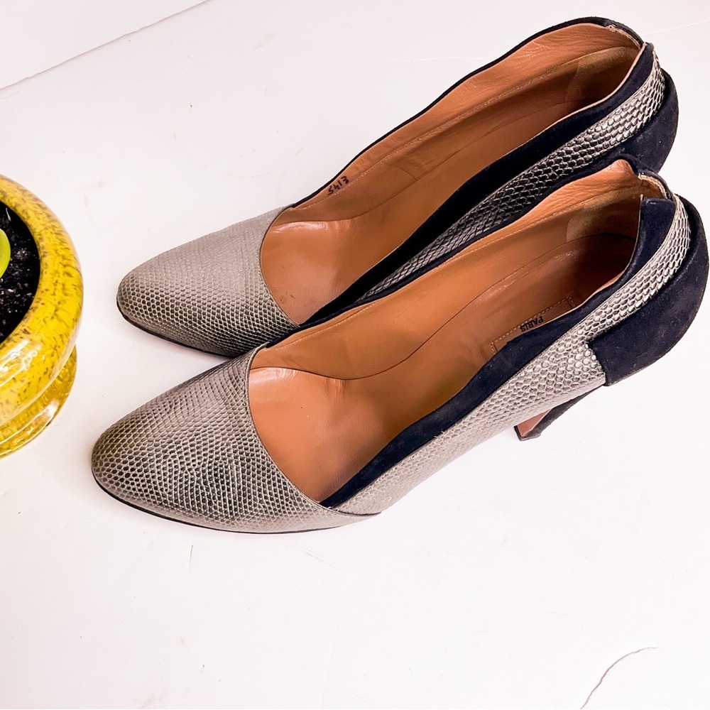Vintage ALAÏA PARIS Pumps Silver Snake Leather Black Suede Italy EU 37.5 - Picture 6 of 8